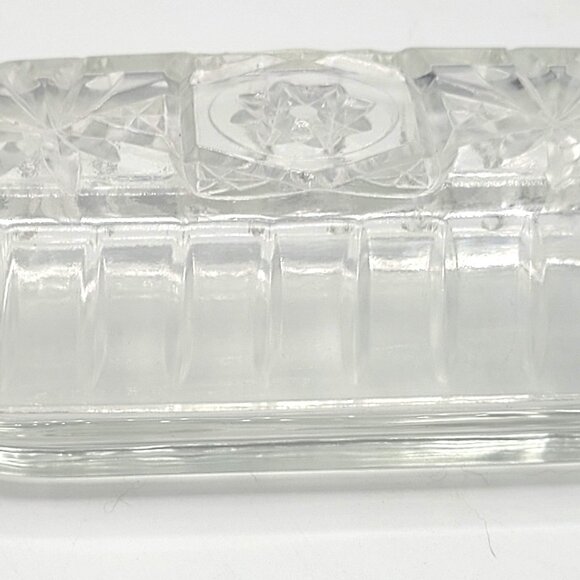 Anchor Hocking Starburst Clear Glass Butter Dish Lid & Plain Glass Bottom 7in. - Picture 2 of 5